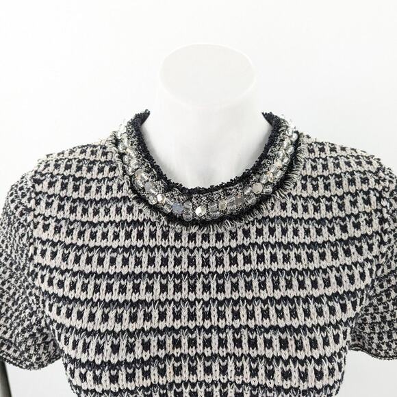 Tory Burch Black White Metallic Tweed Knit Embellished Jewel Dress Small - Picture 7 of 7